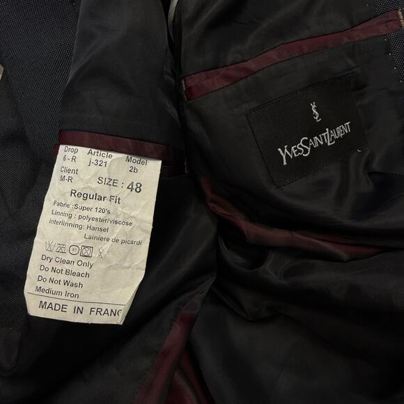 Yves Saint Lauren 48 men’s grey suit jacket 2 dots blazer Super 120’s France - Picture 14 of 14